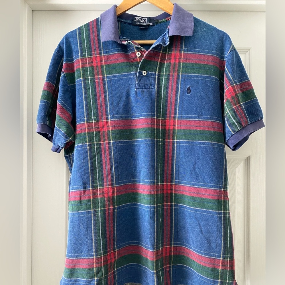 Vtg 90s Single Stitch Polo Ralph Lauren Colorful Plaid Short Sleeve Polo Shirt